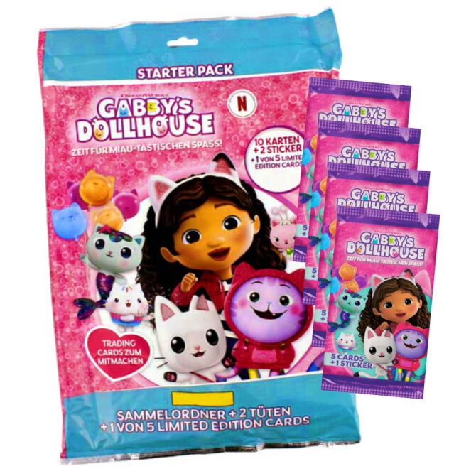 Gabby’s Dollhouse Karten - Trading Cards Sammelkarten - 1 Starter + 4 Booster