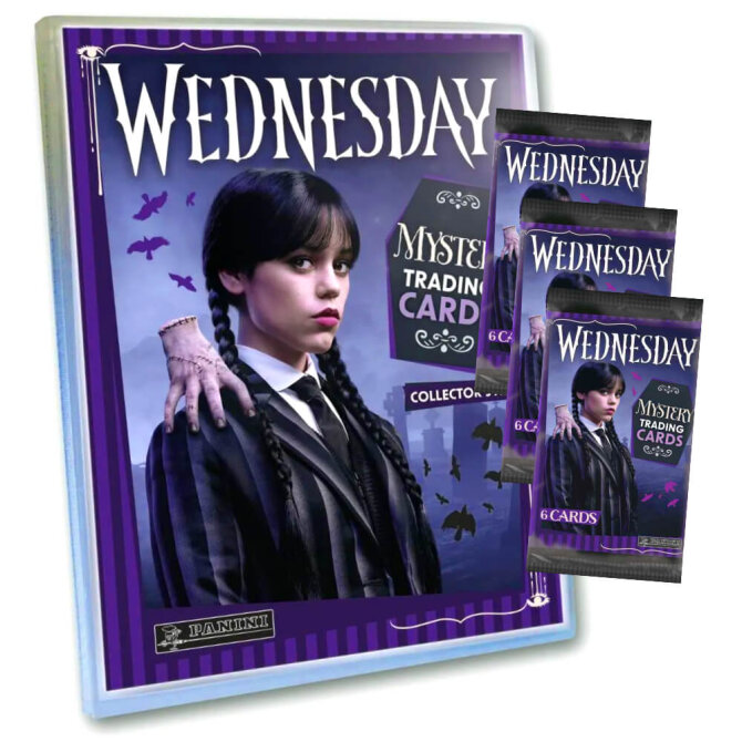 Wednesday Karten - Mystery Trading Cards Sammelkarten - 1 Mappe + 3 Booster