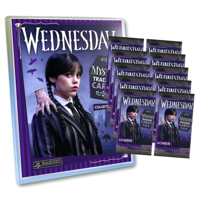 Wednesday Karten - Mystery Trading Cards Sammelkarten - 1 Mappe + 10 Booster