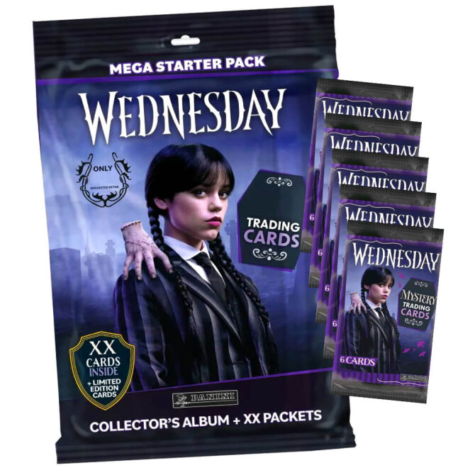 Wednesday Karten - Mystery Trading Cards Sammelkarten - 1 Starter + 5 Booster