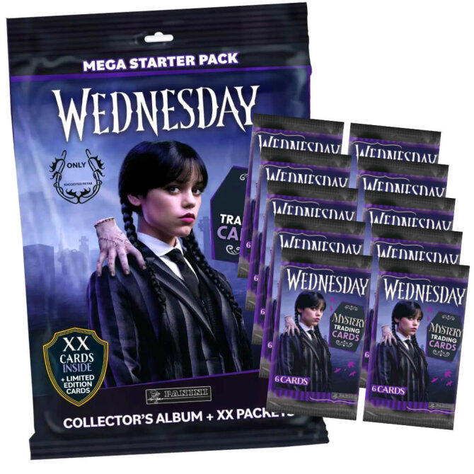 Wednesday Karten - Mystery Trading Cards Sammelkarten - 1 Starter + 10 Booster