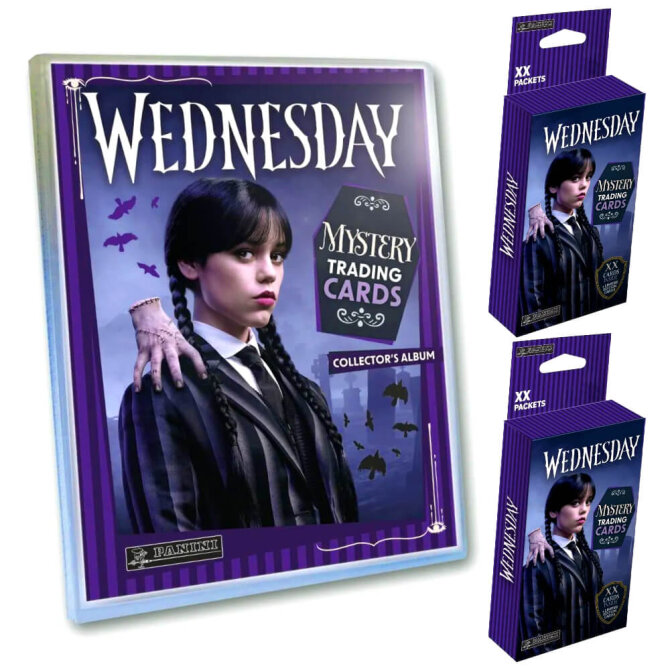 Wednesday Karten - Mystery Trading Cards Sammelkarten - 1 Mappe + 2 Blister