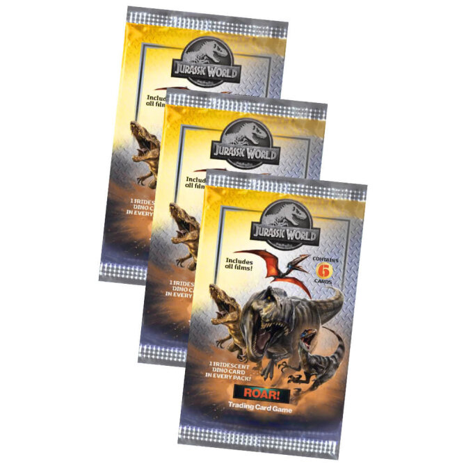 Jurassic World Karten - ROAR! Trading Cards Sammelkarten - 3 Booster