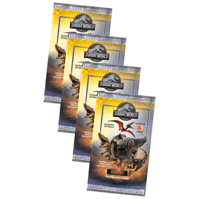 Jurassic World Karten - ROAR! Trading Cards Sammelkarten - 4 Booster