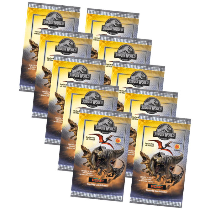 Jurassic World Karten - ROAR! Trading Cards Sammelkarten - 10 Booster