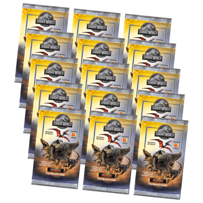 Jurassic World Karten - ROAR! Trading Cards Sammelkarten - 15 Booster