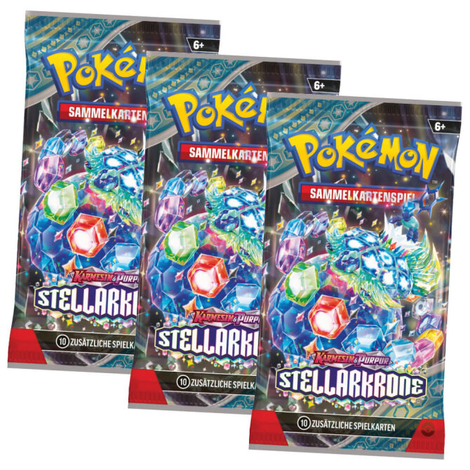 Pokemon Karten Karmesin & Purpur - Stellarkrone Trading Cards - 3 Booster