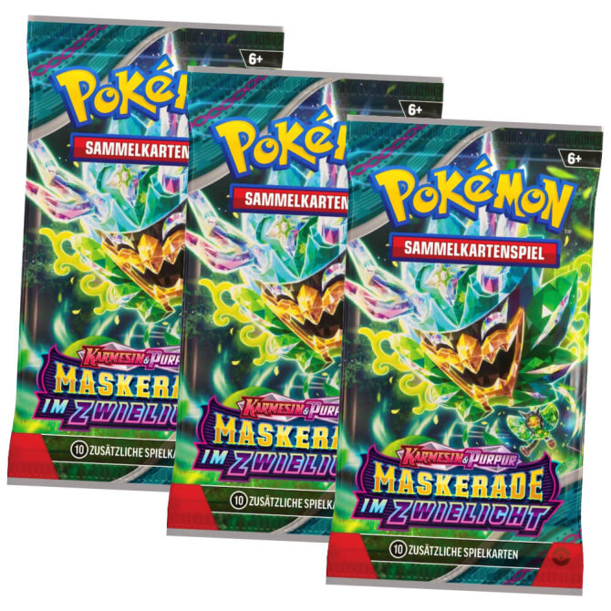 Pokemon Karten Karmesin & Purpur - Maskerade im Zwielicht Trading Cards - 3 Booster