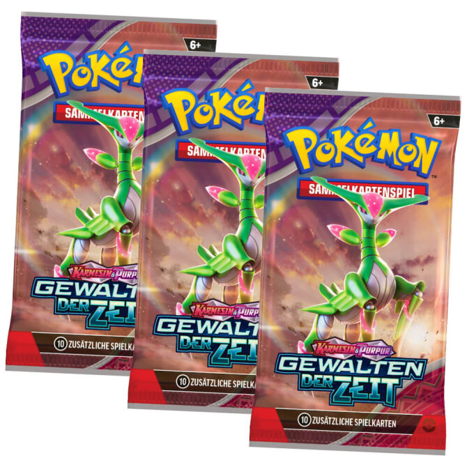 Pokemon Karten Karmesin & Purpur - Gewalten der Zeit Trading Cards - 3 Booster