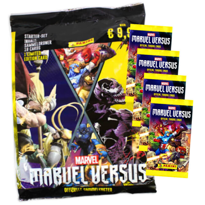 Marvel Versus Karten - Trading Cards (2022) - 1 Starter + 4 Booster Sammelkarten