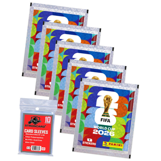 Fifa World Cup 2026 Sticker - WM Sammelsticker - 5 Tüten + 10 STRONCARD Sleeves