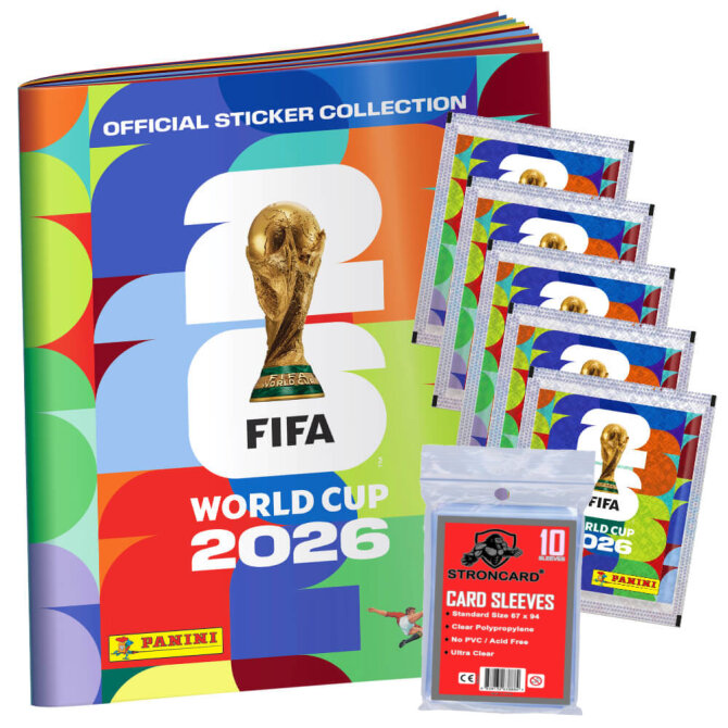Fifa World Cup 2026 Sticker - WM Sammelsticker - 1 Album + 5 Tüten + 10 STRONCARD Sleeves