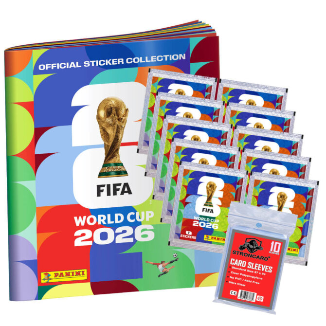 Fifa World Cup 2026 Sticker - WM Sammelsticker - 1 Album + 10 Tüten + 10 STRONCARD Sleeves