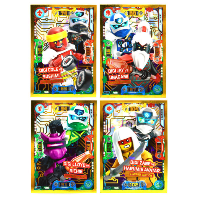 Lego Ninjago Karten Trading Cards Serie 5 - Sammelkarten - Gold Karte LE24 + LE25 + LE26 + LE27