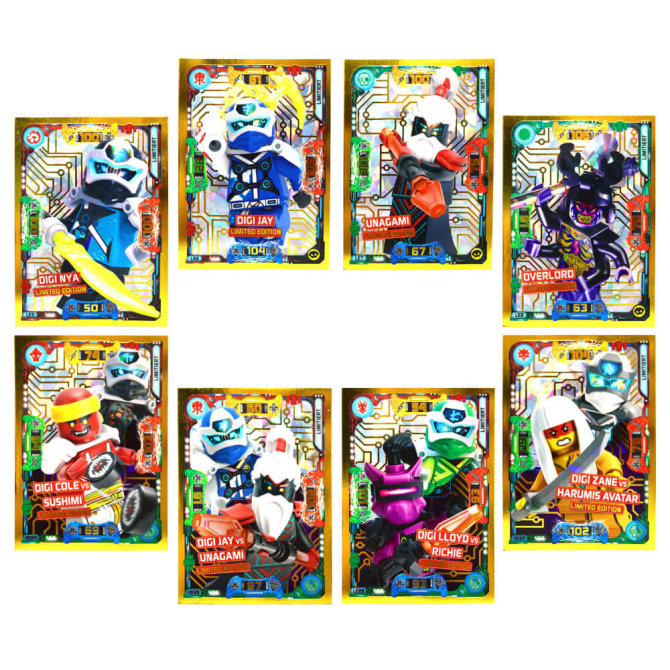 Lego Ninjago Karten Trading Cards Serie 5 - Sammelkarten - Gold Karte LE24 + LE25 + LE26 + LE27 + LE5 + LE6 + LE7 + LE8