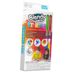 Blendy Pens Blend & Spray Set mit 4 Filzstifte + 2 Farbstifte Mischkammern + 3 magische Poster + 2 Schablonen und Airbrush