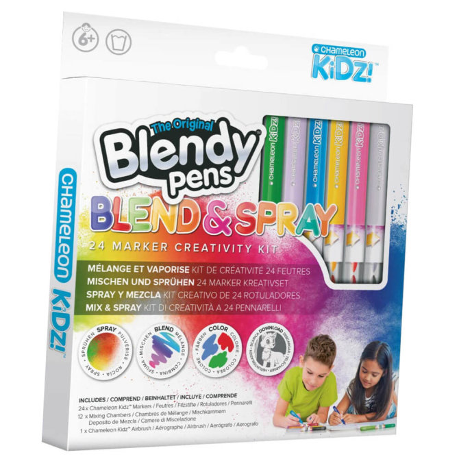 Blendy Pens Blend &amp; Spray Set mit 24 Filzstifte + 12 Mischkammern + 1 Airbrush