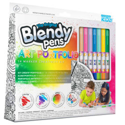Blendy Pens Blend & Spray Set mit 14 Filzstifte + 7 Farbstifte Mischkammern + 8 magische Poster + 2 Schablonen und Airbrush