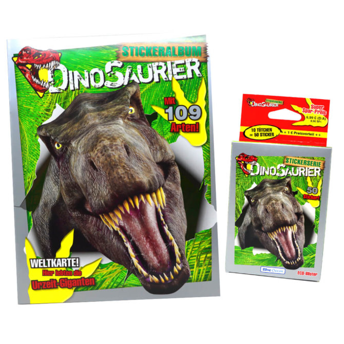 Dinosaurier Sticker Kollektion 2022 - 1 Album + 1 Blister Sammelsticker