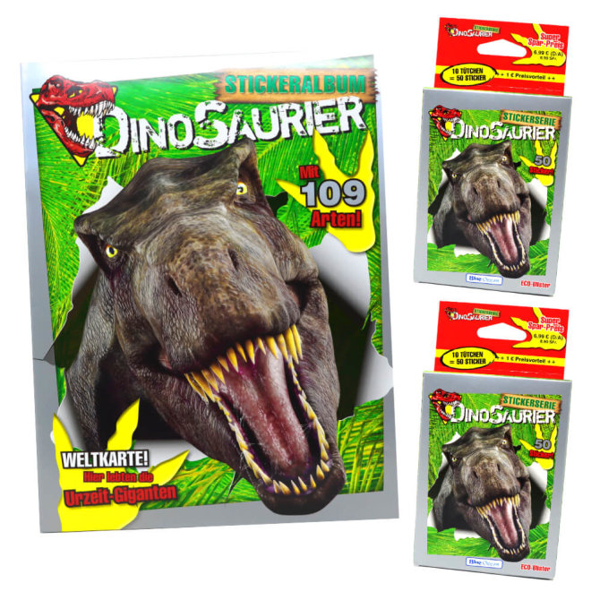 Dinosaurier Sticker Kollektion 2022 - 1 Album + 2 Blister Sammelsticker