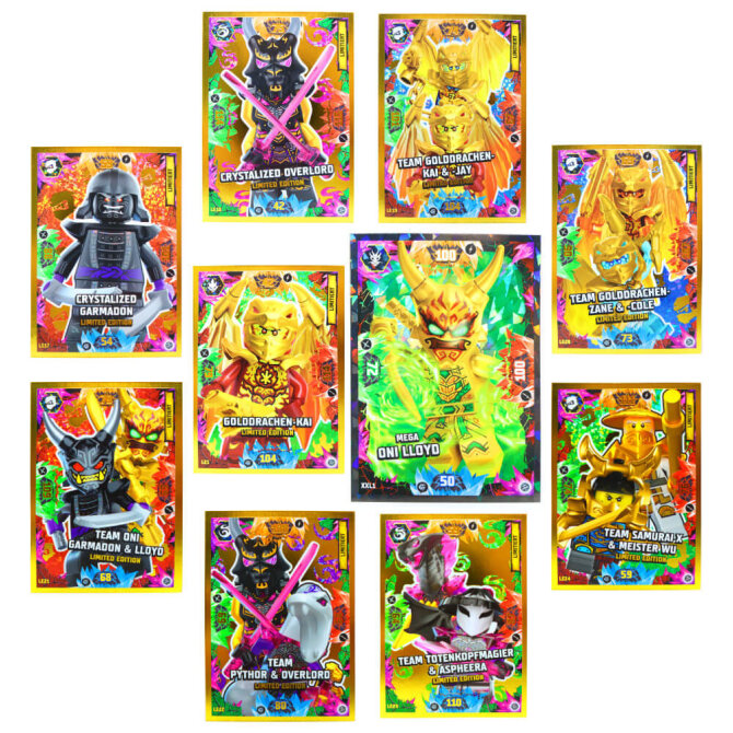 Lego Ninjago Karten Trading Cards Serie 8 - CRYSTALIZED (2023) - LE17 + LE18 + LE19 + LE20 + LE21 + LE22 + LE23 + LE24 + LE1 + XXL1 Gold Sammelkarten