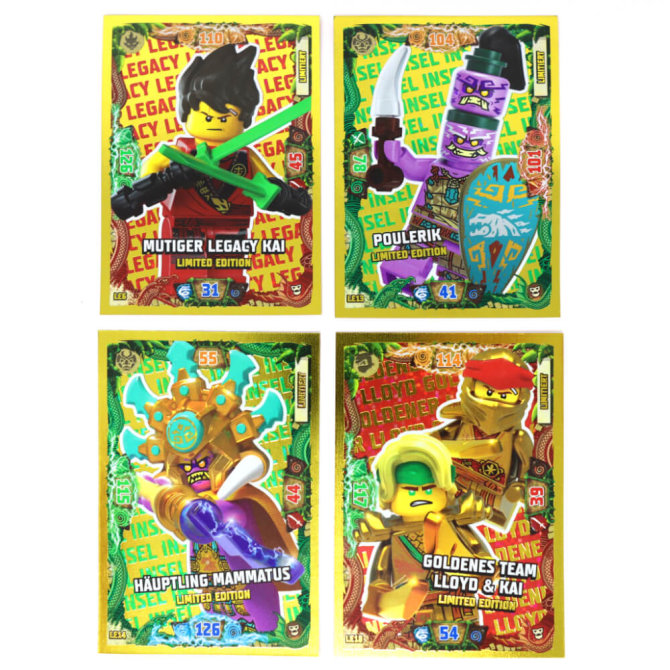 Lego Ninjago Karten Trading Cards Serie 6 - Die Insel Next Level (2022) - LE6 + LE13 + LE14 + LE18 Gold Karten
