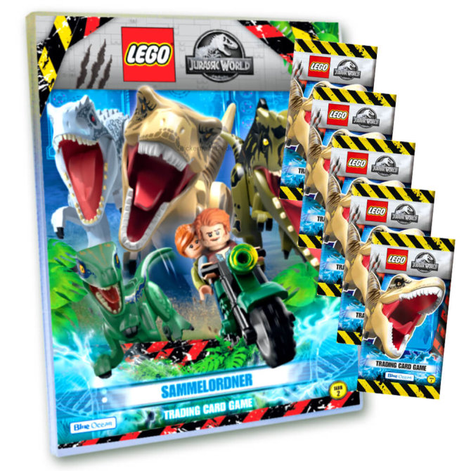 Lego Jurassic World 2 Karten - Sammelkarten Trading Cards (2022) - 1 Sammelmappe + 5 Booster