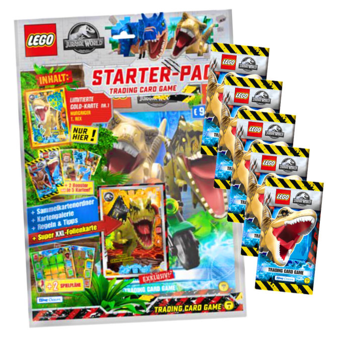 Lego Jurassic World 2 Karten - Sammelkarten Trading Cards (2022) - 1 Starter + 5 Booster