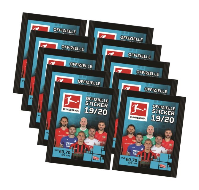 Topps Bundesliga Sticker 2019 / 2020 - 10 Tüten ( 50 Sammelsticker )