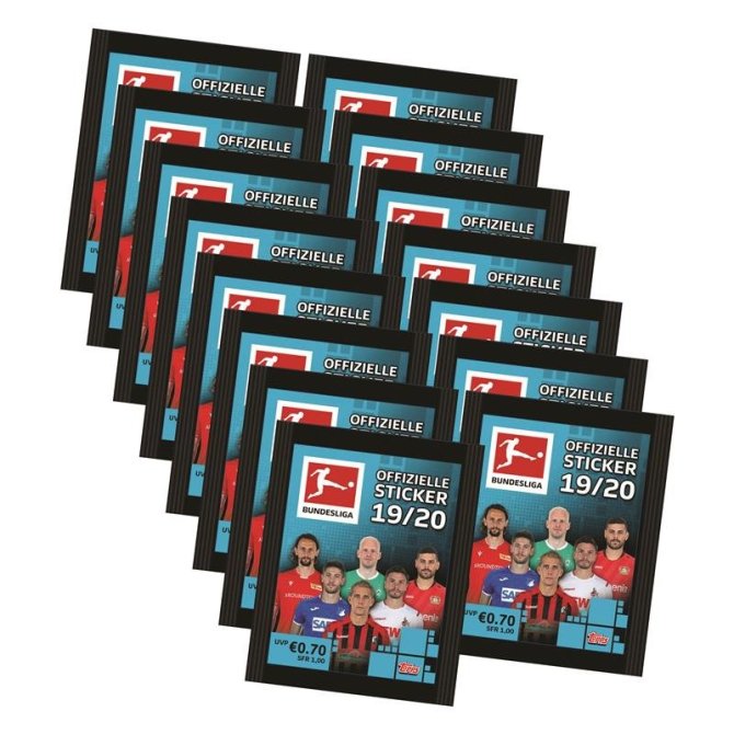Topps Bundesliga Sticker 2019 / 2020 - 15 Tüten ( 75 Sammelsticker )