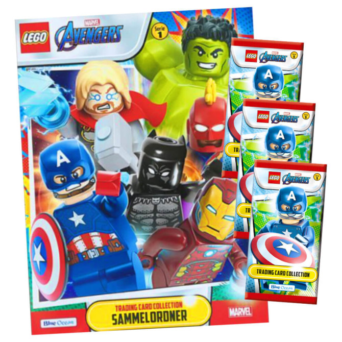Lego Avengers Karten Trading Cards Serie 1 - Marvel Sammelkarten (2023) - 1 Sammelmappe + 3 Booster