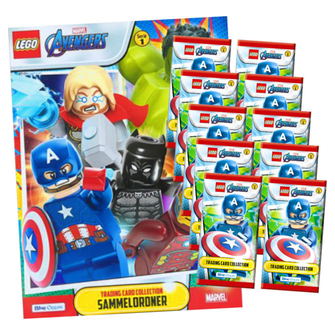 Lego Avengers Karten Trading Cards Serie 1 - Marvel Sammelkarten (2023) - 1 Sammelmappe + 10 Booster