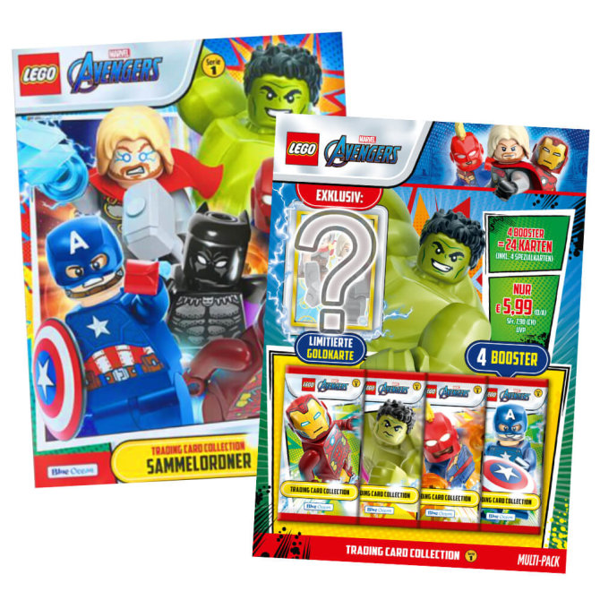 Lego Avengers Karten Trading Cards Serie 1 - Marvel Sammelkarten (2023) - 1 Sammelmappe + 1 Multipack