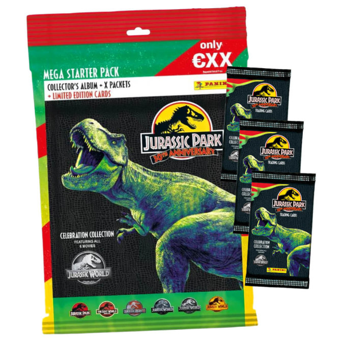 Panini Jurassic Park Karten - 30TH Anniversary Trading Cards (2023) - 1 Starter + 3 Booster Sammelkarten