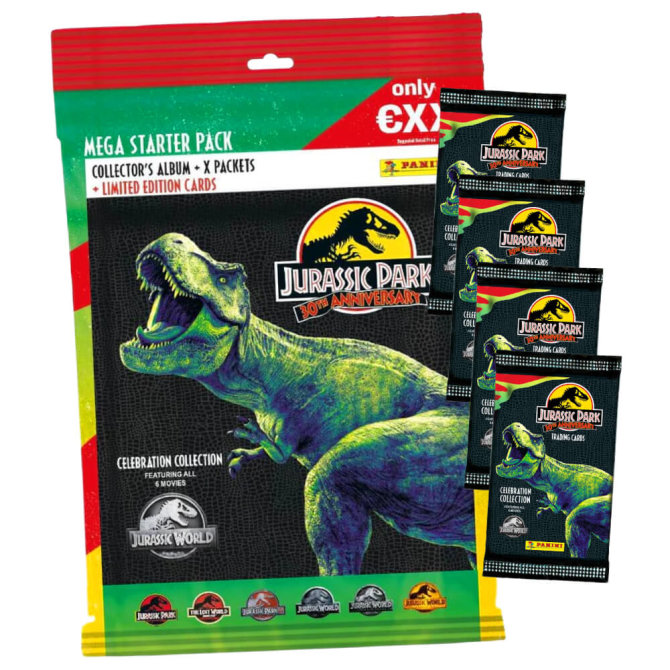 Panini Jurassic Park Karten - 30TH Anniversary Trading Cards (2023) - 1 Starter + 4 Booster Sammelkarten