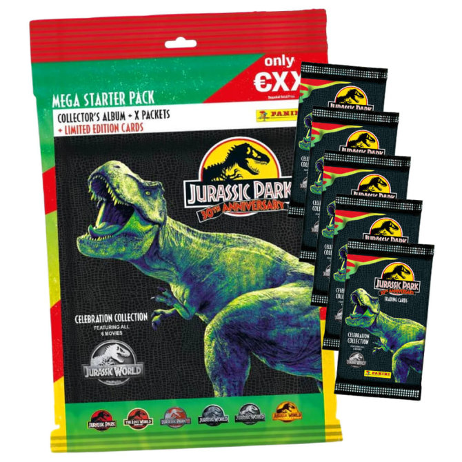 Panini Jurassic Park Karten - 30TH Anniversary Trading Cards (2023) - 1 Starter + 5 Booster Sammelkarten