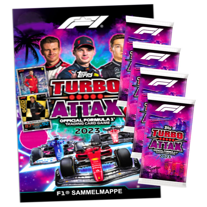Topps Turbo Attax Karten Formula 1 - 2023 - 1 Mappe + 4 Booster Sammelkarten