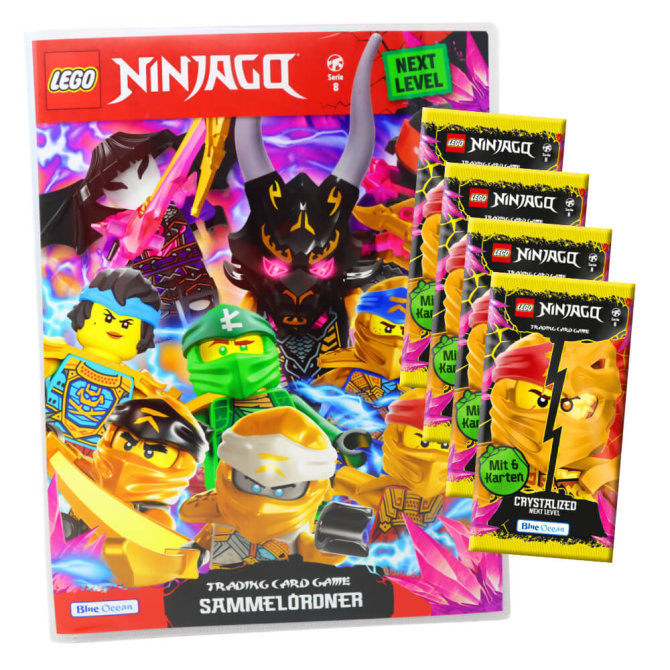 Lego Ninjago Karten Trading Cards Serie 8 Next Level - CRYSTALIZED (2023) - 1 Sammelmappe + 4 Booster Sammelkarten