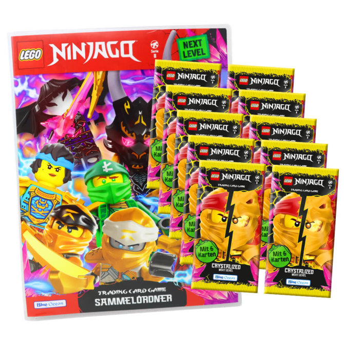 Lego Ninjago Karten Trading Cards Serie 8 Next Level - CRYSTALIZED (2023) - 1 Sammelmappe + 10 Booster Sammelkarten