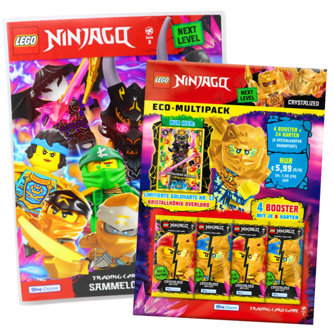 Lego Ninjago Karten Trading Cards Serie 8 Next Level - CRYSTALIZED (2023) - 1 Sammelmappe + 1 Multipack Sammelkarten