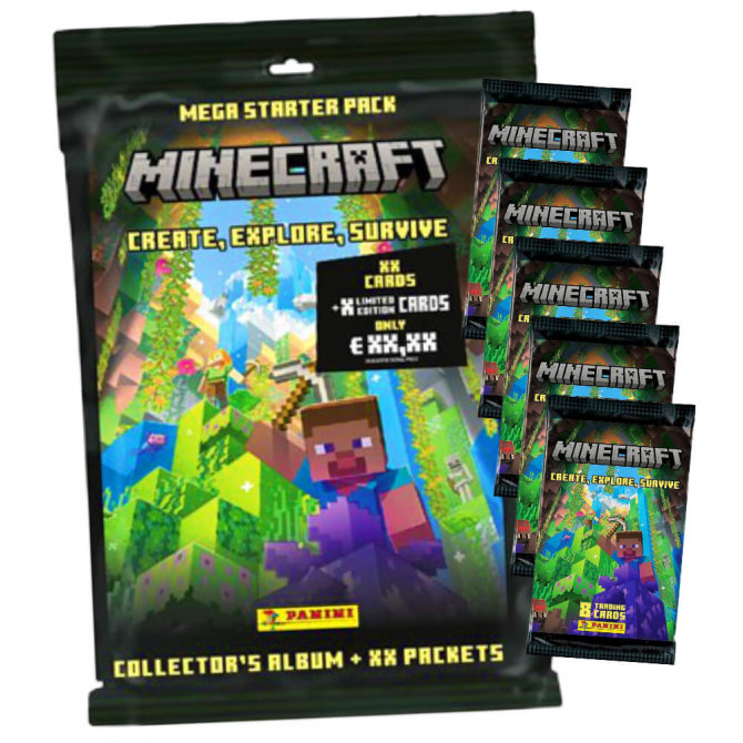 Panini Minecraft 3 Karten - Create Explore Survive Trading Cards (2023) - 1 Starter + 5 Booster Sammelkarten