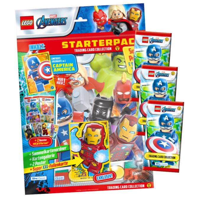 Lego Avengers Karten Trading Cards Serie 1 - Marvel Sammelkarten (2023) - 1 Starter + 3 Booster