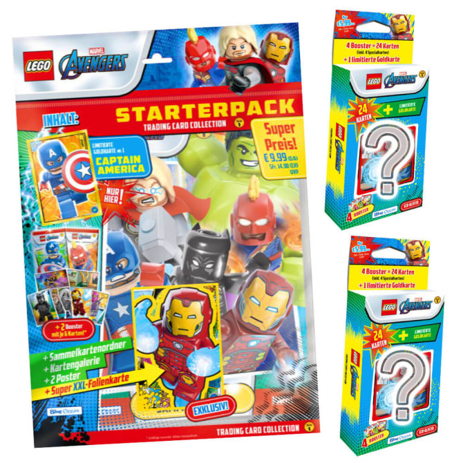 Lego Avengers Karten Trading Cards Serie 1 - Marvel Sammelkarten (2023) - 1 Starter + 2 Blister