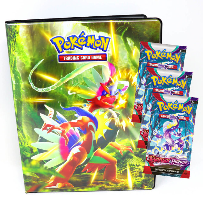Pokemon Sammelkarten Karmesin & Purpur Karten - Deutsch - 1 Mappe + 3 Booster