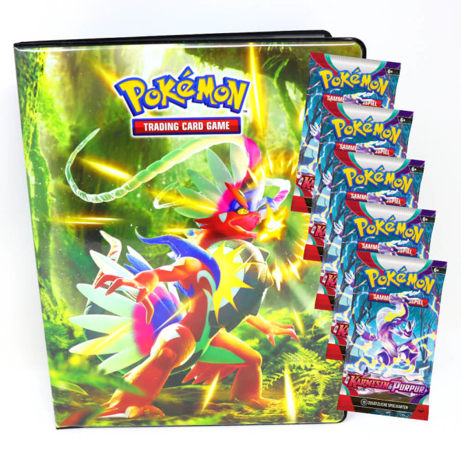 Pokemon Sammelkarten Karmesin & Purpur Karten - Deutsch - 1 Mappe + 5 Booster