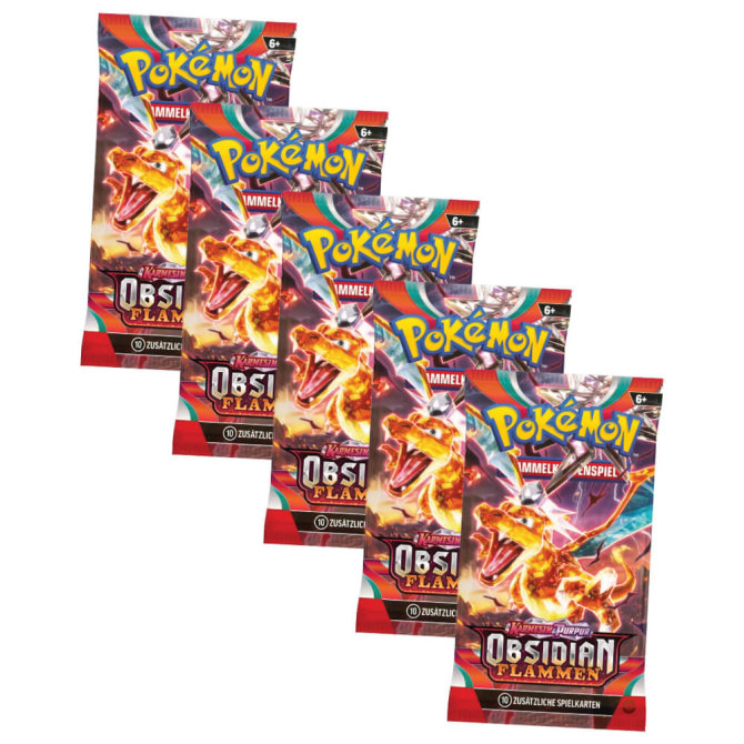 Pokemon Karten Karmesin & Purpur - Obsidian Flammen - 5 Booster Sammelkarten