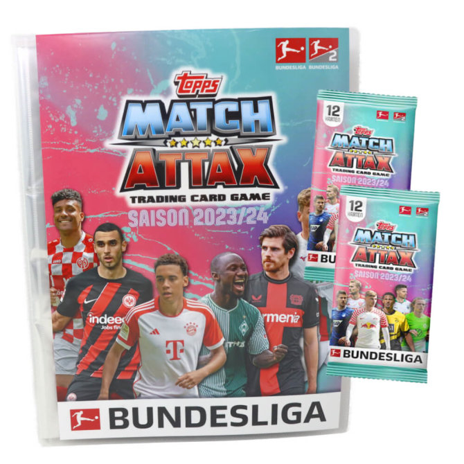 Topps Match Attax Bundesliga Karten Saison 2023 / 2024 - 1 Mappe + 2 Booster Sammelkarten