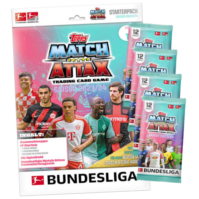 Topps Match Attax Bundesliga Karten Saison 2023 / 2024 - 1 Starter + 4 Booster Sammelkarten