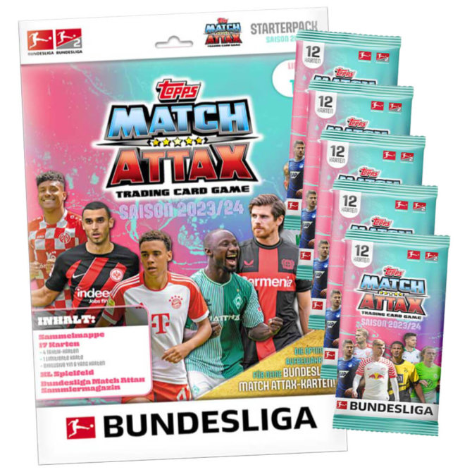 Topps Match Attax Bundesliga Karten Saison 2023 / 2024 - 1 Starter + 5 Booster Sammelkarten
