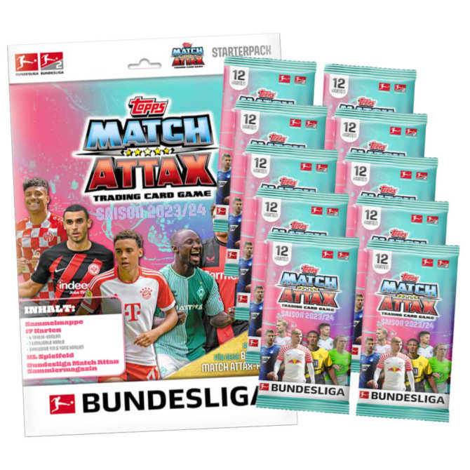 Topps Match Attax Bundesliga Karten Saison 2023 / 2024 - 1 Starter + 10 Booster Sammelkarten